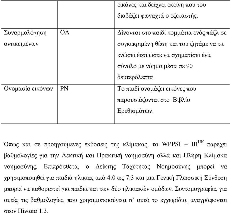 Ονομασία εικόνων PN Το παιδί ονομάζει εικόνες που παρουσιάζονται στο Βιβλίο Ερεθισμάτων.