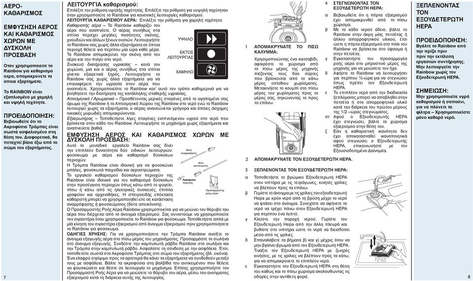 Διαφορετικά, θα πεταχτεί βίαια έξω από το σώμα του εξαρτήματος. 7 ΛΕΙΤΟΥΡΓΙΑ καθαρισμού: Επιλέξτε την ρύθμιση υψηλής ταχύτητας.