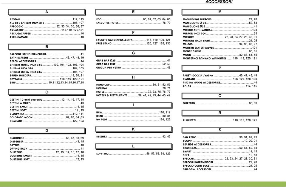 ..19, 20, 21 BΡΥΣΑΚΙΑ... 118,119,120,121 BINS... 10,11,12,13,14,15,16,17,18 C CESTINI 10 anni guaranty... 12, 14, 16, 17, 18 CESTINI A MURO... 43 CESTINI SMART...14, 15 CESTINI SOFT...12, 13 CLEOPATRA.