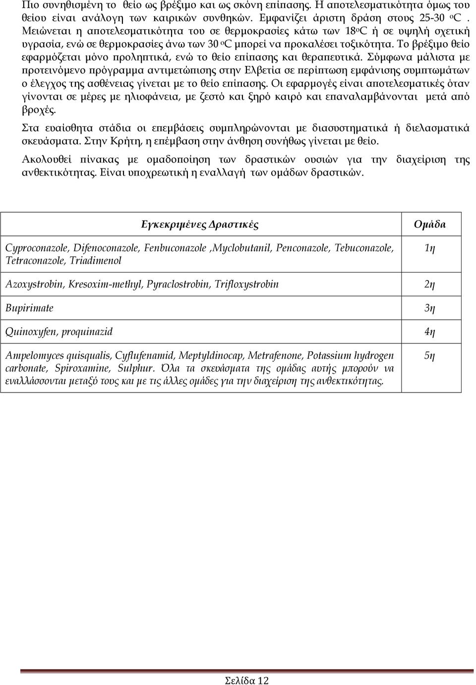 Το βρέξιµο θείο εφαρµόζεται µόνο ρολη τικά, ενώ το θείο ε ί ασης και θερα ευτικά.