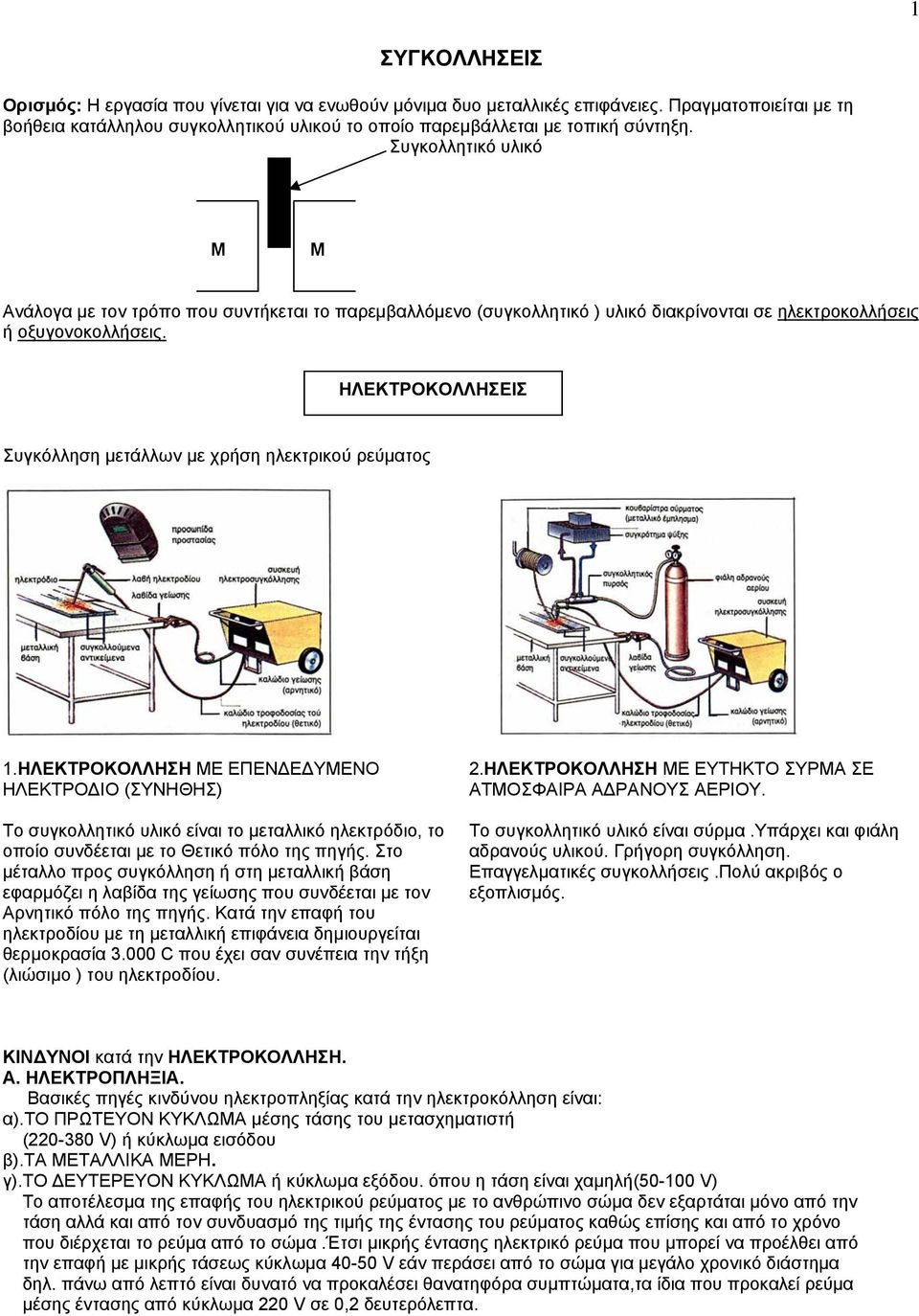 ΗΛΕΚΤΡΟΚΟΛΛΗΣΕΙΣ Συγκόλληση µετάλλων µε χρήση ηλεκτρικού ρεύµατος 1.