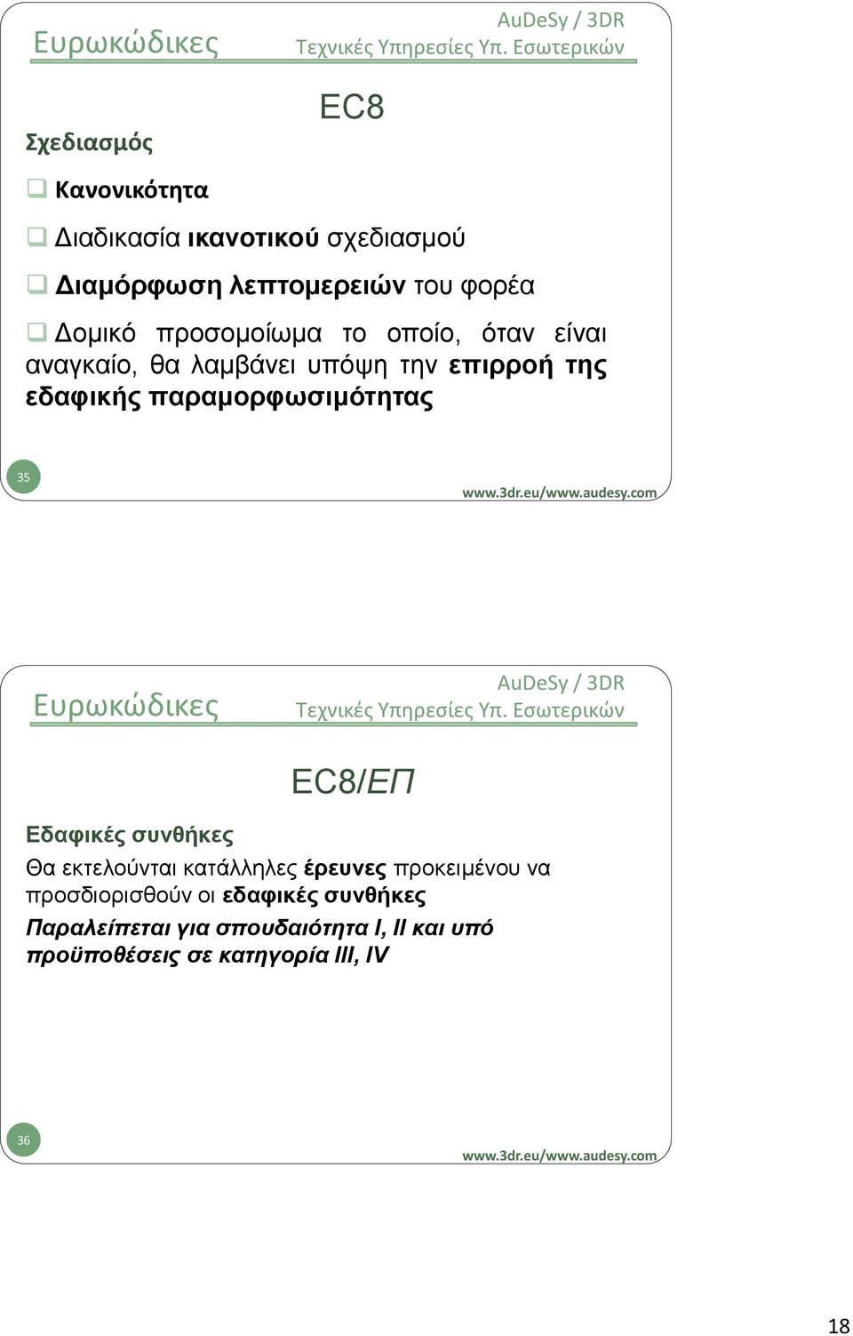 παραμορφωσιμότητας 35 Εδαφικές συνθήκες /ΕΠ Θα εκτελούνται κατάλληλες έρευνες προκειμένου να