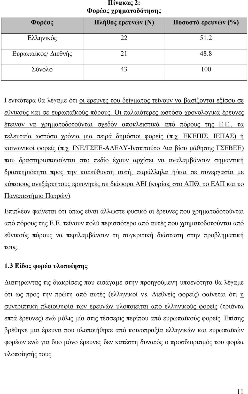 Οι παλαιότερες ωστόσο χρονολογικά έρευνες έτειναν να χρηματοδοτούνται σχεδόν αποκλειστικά από πόρους της Ε.Ε., τα τελευταία ωστόσο χρόνια μια σειρά δημόσιοι φορείς (π.χ. ΕΚΕΠΙΣ, ΙΕΠΑΣ) ή κοινωνικοί φορείς (π.