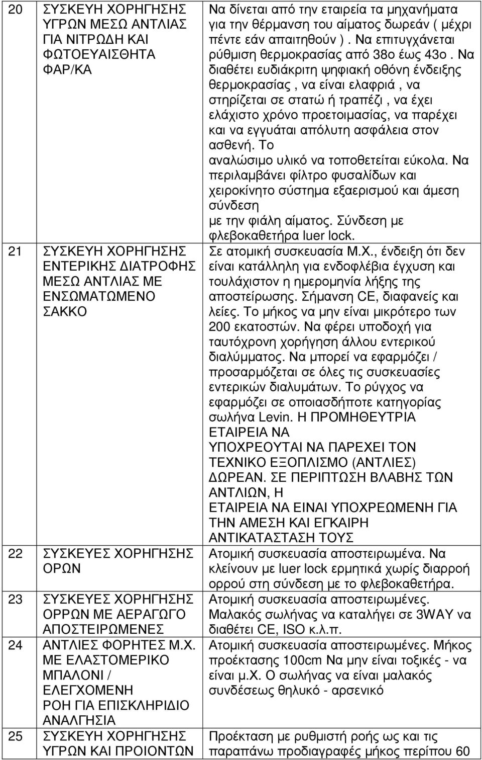 εταιρεία τα µηχανήµατα για την θέρµανση του αίµατος δωρεάν ( µέχρι πέντε εάν απαιτηθούν ). Να επιτυγχάνεται ρύθµιση θερµοκρασίας από 38ο έως 43ο.