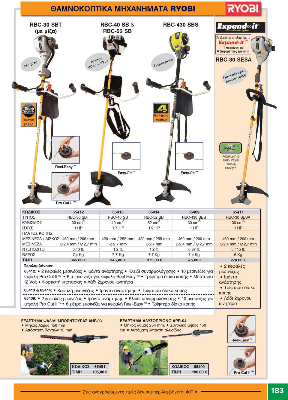 Easy-Fit TM Easy-Fit TM Pro Cut II TM ÊÙÄÉÊOÓ 65412 65413 65414 65409 65411 ÔÕÐOÓ RBC-30 SBT RBC-40 SÂ RBC-52 SÂ RBC-430 SBS RBC-30 SESA ÊΥΒΙΣΜΟΣ 30 cm 3 40 cm 3 52 cm 3 30 cm 3 30 cm 3 ÉΣΧΥΣ 1 HP