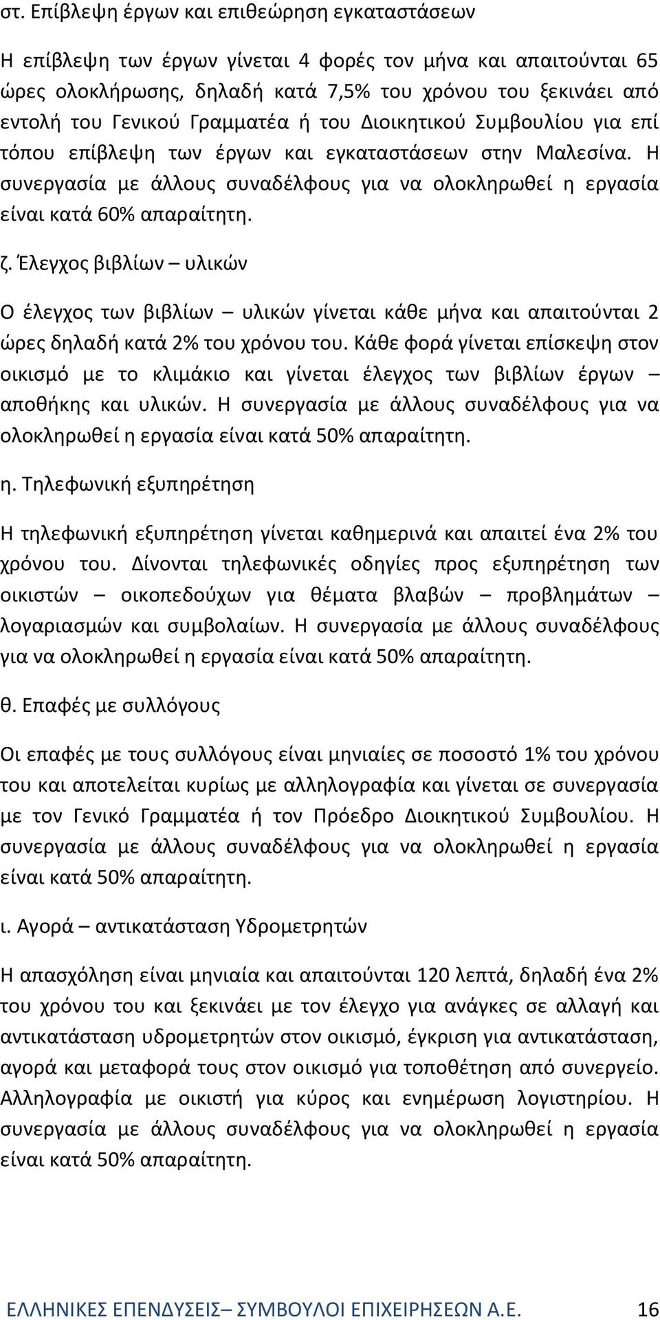 Έλεγχος βιβλίων υλικών Ο έλεγχος των βιβλίων υλικών γίνεται κάθε μήνα και απαιτούνται 2 ώρες δηλαδή κατά 2% του χρόνου του.