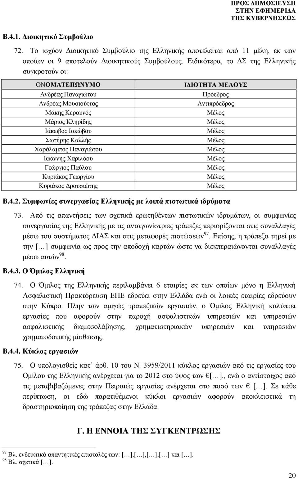 Χαριλάου Γεώργιος Παύλου Κυριάκος Γεωργίου Κυριάκος Δρουσιώτης ΙΔΙΟΤΗΤΑ ΜΕΛΟΥΣ Πρόεδρος Αντιπρόεδρος Μέλος Μέλος Μέλος Μέλος Μέλος Μέλος Μέλος Μέλος Μέλος Β.4.2.