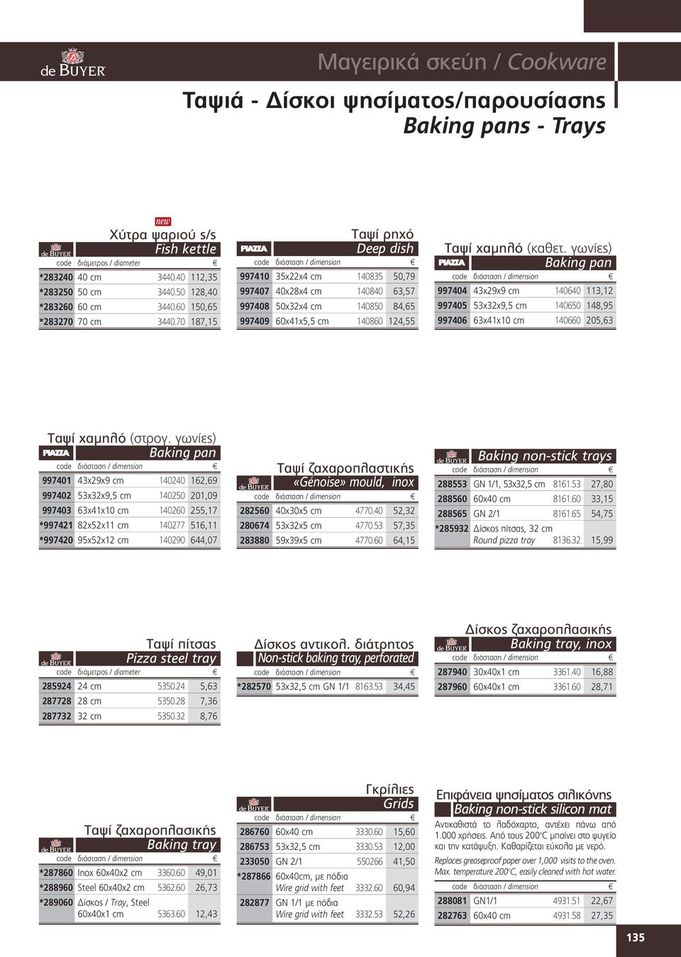 70 187,15 Ταψί ρηχό Deep dish 997410 35x22x4 cm 140835 50,79 997407 40x28x4 cm 140840 63,57 997408 50x32x4 cm 140850 84,65 997409 60x41x5,5 cm 140860 124,55 Ταψί χαμηλό (καθετ.