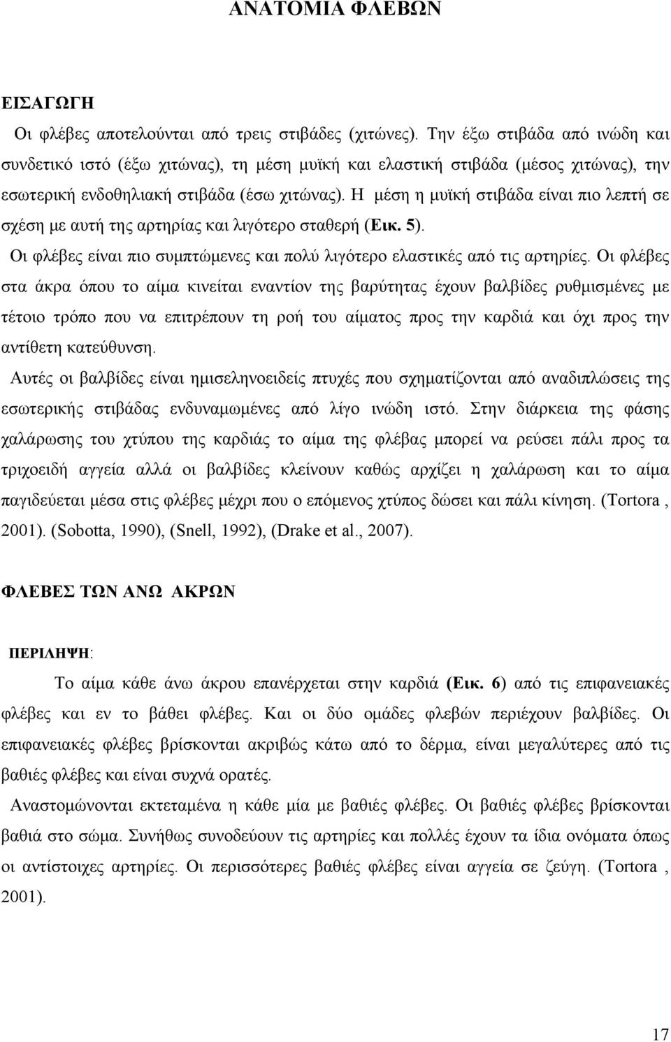 Η μέση η μυϊκή στιβάδα είναι πιο λεπτή σε σχέση με αυτή της αρτηρίας και λιγότερο σταθερή (Εικ. 5). Οι φλέβες είναι πιο συμπτώμενες και πολύ λιγότερο ελαστικές από τις αρτηρίες.