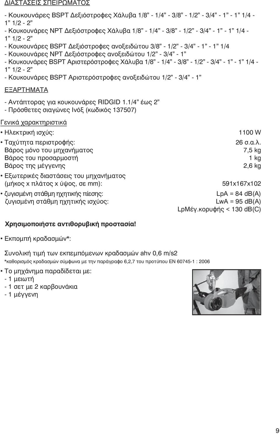 Αριστερόστροφες ανοξειδώτου 1/2-3/4-1 ΕΞΑΡΤΗΜΑΤΑ - Αντάπτορας για κουκουνάρες RIDGID 1.