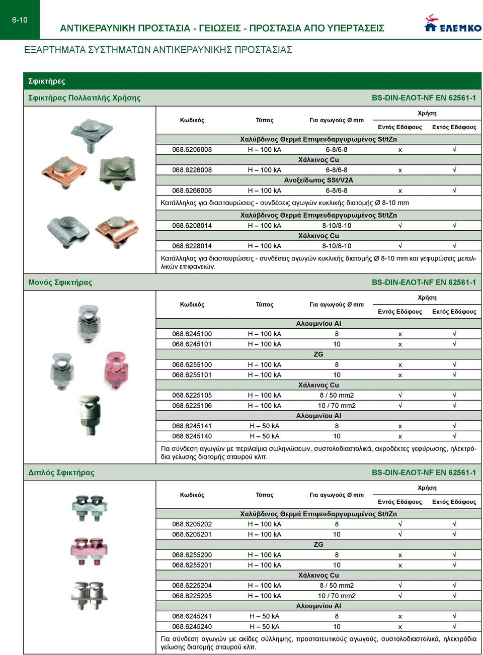 6266008 Η 100 ka 6-8/6-8 x Κατάλληλος για διασταυρώσεις - συνδέσεις αγωγών κυκλικής διατομής Ø 8-10 mm Χαλύβδινος Θερμά Επιψευδαργυρωμένος St/tZn 068.6208014 Η 100 ka 8-10/8-10 068.