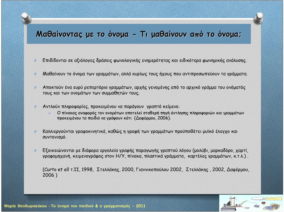 Αποκτούν ένα ευρύ ρεπερτόριο γραμμάτων, αρχής γενομένης από το αρχικό γράμμα του ονόματός τους και των ονομάτων των συμμαθητών τους. Αντλούν πληροφορίες, προκειμένου να παράγουν γραπτό κείμενο.