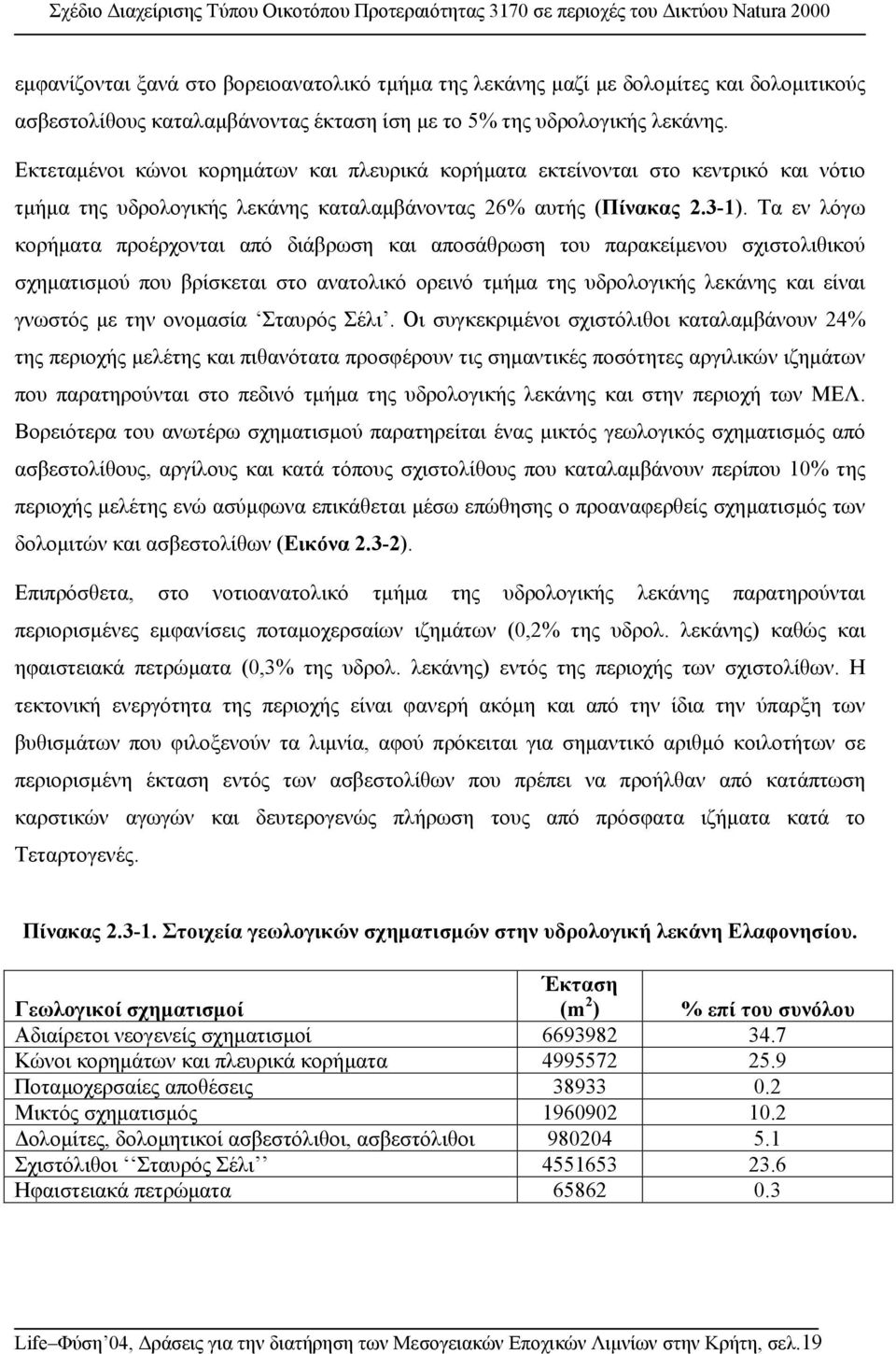 Τα εν λόγω κορήµατα προέρχονται από διάβρωση και αποσάθρωση του παρακείµενου σχιστολιθικού σχηµατισµού που βρίσκεται στο ανατολικό ορεινό τµήµα της υδρολογικής λεκάνης και είναι γνωστός µε την