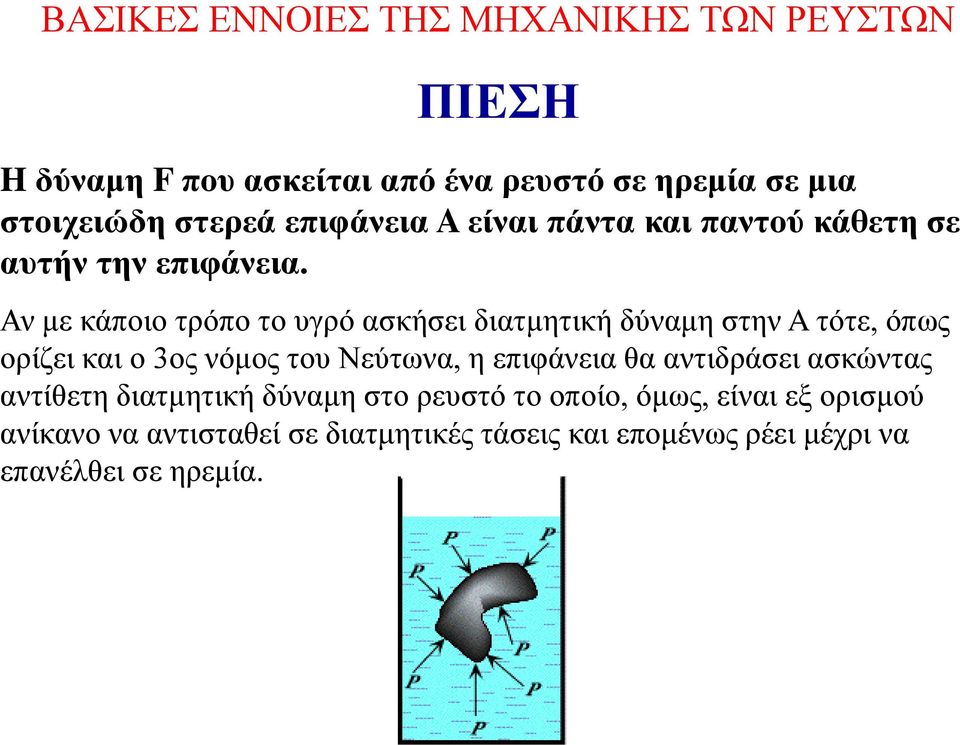 Αν με κάποιο τρόπο το υγρό ασκήσει διατμητική δύναμη στην A τότε, όπως ορίζει και ο 3ος νόμος του Νεύτωνα, η επιφάνεια θα