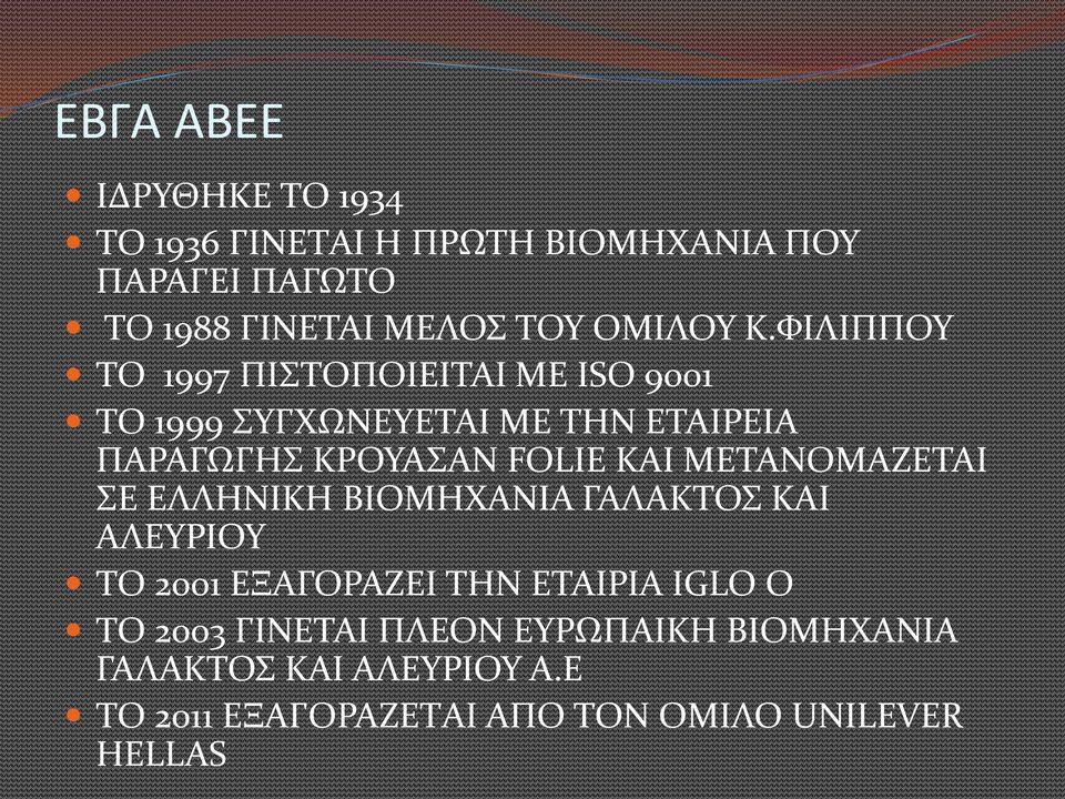 ΦΙΛΙΠΠΟΥ TO 1997 ΠΙΣΤΟΠΟΙΕΙΤΑΙ ΜΕ ISO 9001 ΤΟ 1999 ΣΥΓΧΩΝΕΥΕΤΑΙ ΜΕ ΤΗΝ ΕΤΑΙΡΕΙΑ ΠΑΡΑΓΩΓΗΣ ΚΡΟΥΑΣΑΝ FOLIE ΚΑΙ