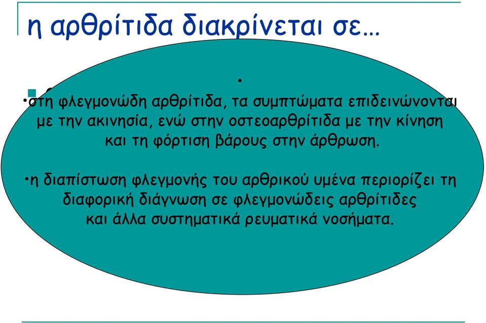 µονο/ολιγοαρθρική & πολυαρθρική η διαπίστωση φλεγµονής του αρθρικού υµένα περιορίζει τη διαφορική