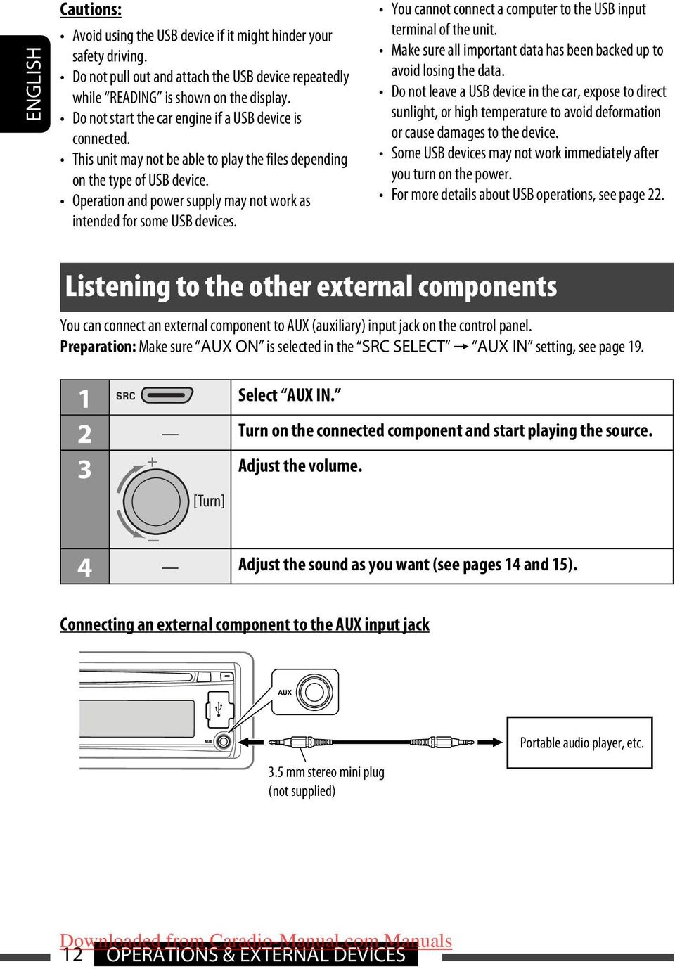 Operation and power supply may not work as intended for some USB devices. You cannot connect a computer to the USB input terminal of the unit.