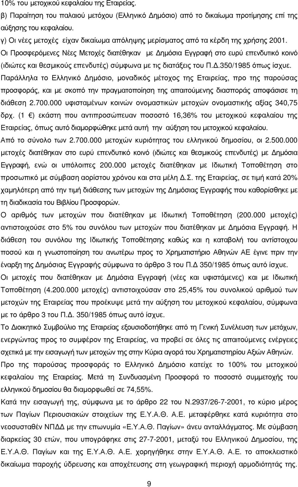 Οι Προσφερόµενες Νέες Μετοχές διατέθηκαν µε ηµόσια Εγγραφή στο ευρύ επενδυτικό κοινό (ιδιώτες και θεσµικούς επενδυτές) σύµφωνα µε τις διατάξεις του Π..350/1985 όπως ίσχυε.