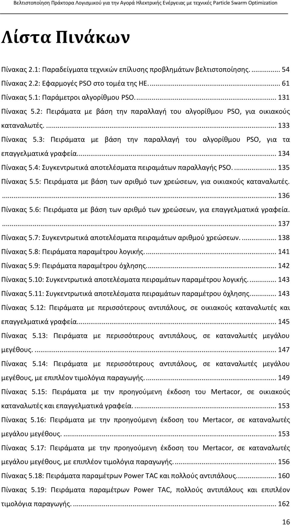 4: Συγκεντρωτικά αποτελέσματα πειραμάτων παραλλαγής PSO.... 135 Πίνακας 5.5: Πειράματα με βάση των αριθμό των χρεώσεων, για οικιακούς καταναλωτές.... 136 Πίνακας 5.