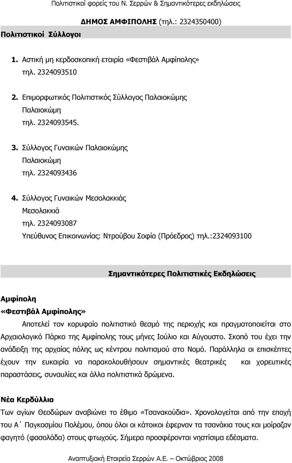 2324093087 Υπεύθυνος Επικοινωνίας: Ντρούβου Σοφία (Πρόεδρος) τηλ.