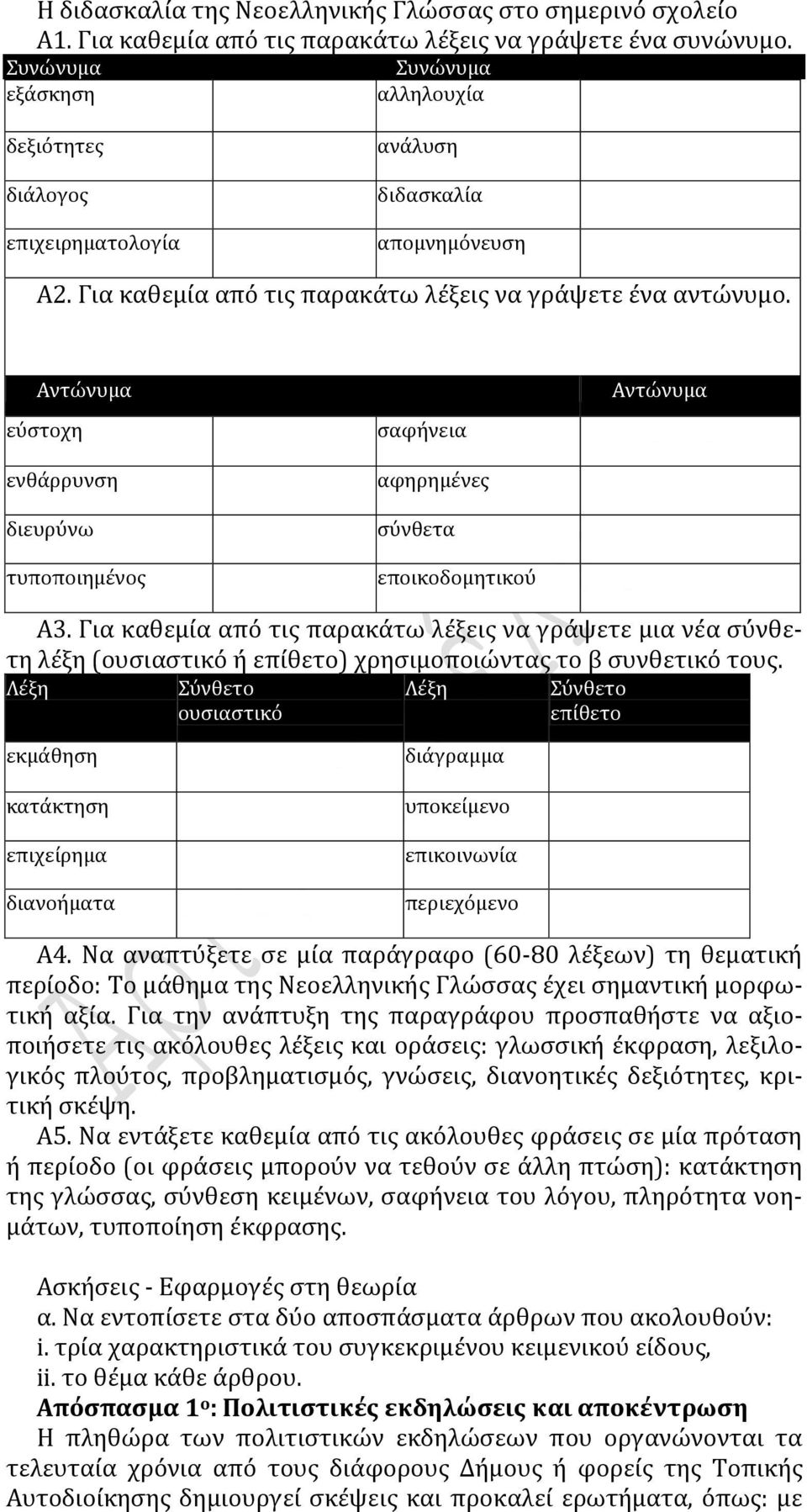 Αντώνυμα εύστοχη ενθάρρυνση διευρύνω τυποποιημένος σαφήνεια αφηρημένες σύνθετα εποικοδομητικού Αντώνυμα A3.