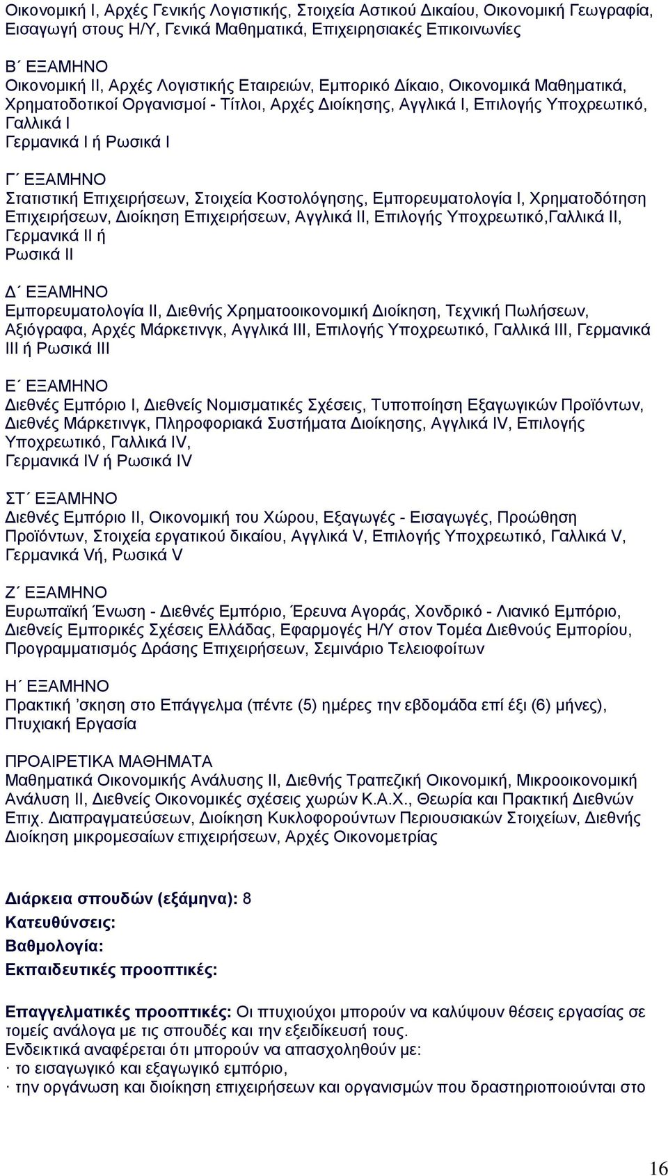 Επιχειρήσεων, Στοιχεία Κοστολόγησης, Εμπορευματολογία Ι, Χρηματοδότηση Επιχειρήσεων, ιοίκηση Επιχειρήσεων, Αγγλικά ΙΙ, Επιλογής Υποχρεωτικό,Γαλλικά ΙΙ, Γερμανικά ΙΙ ή Ρωσικά ΙΙ ΕΞΑΜΗΝΟ