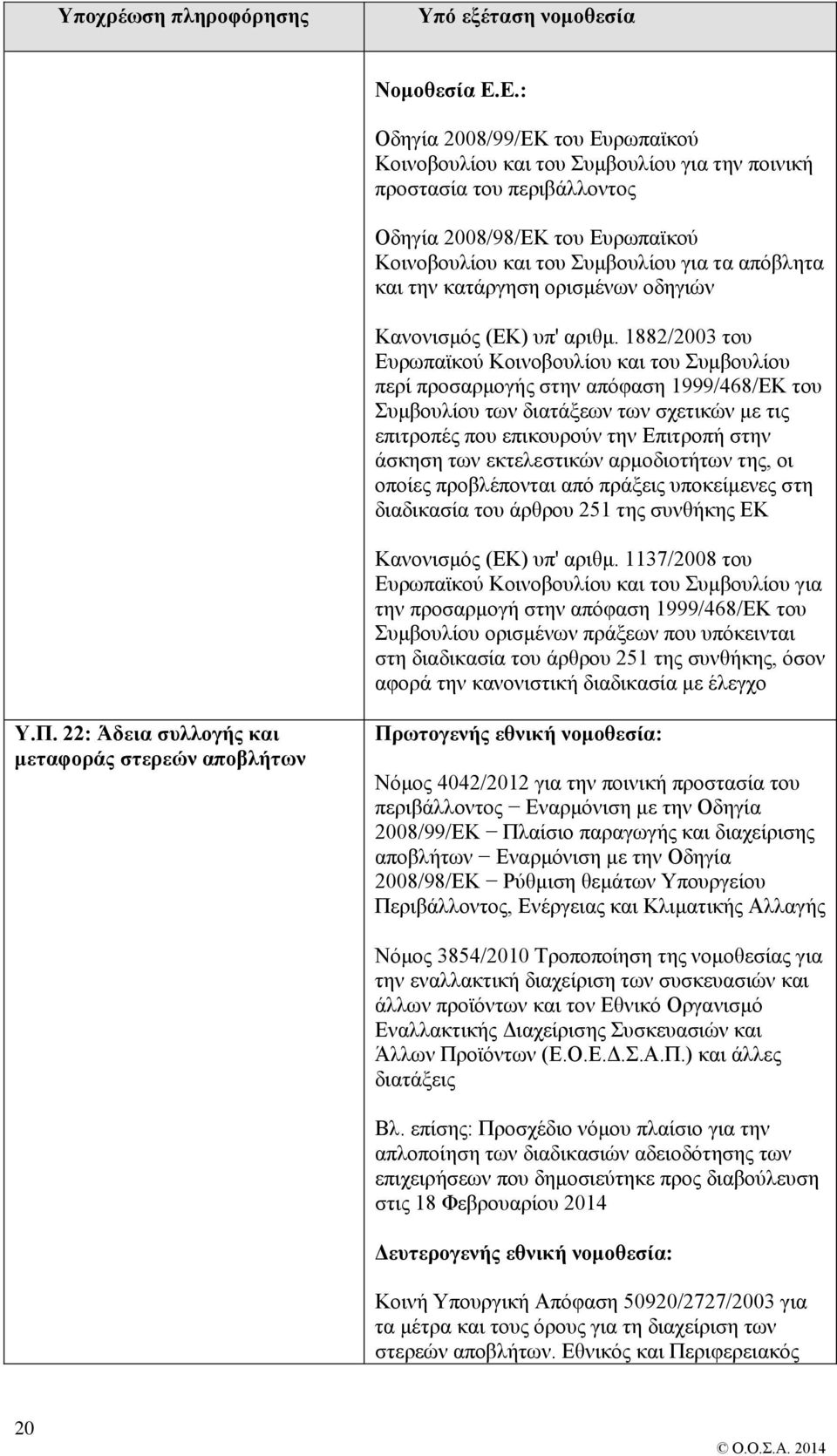 την κατάργηση ορισμένων οδηγιών Κανονισμός (ΕΚ) υπ' αριθμ.