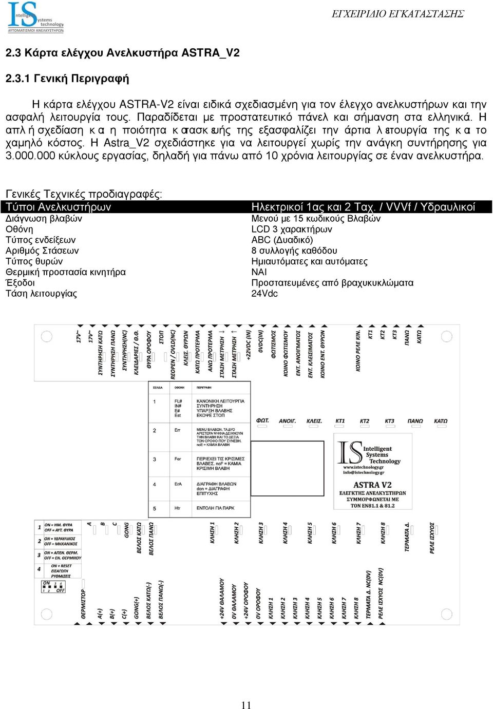 Η Astra_V2 σχεδιάστηκε για να λειτουργεί χωρίς την ανάγκη συντήρησης για 3.000.000 κύκλους εργασίας, δηλαδή για πάνω από 10 χρόνια λειτουργίας σε έναν ανελκυστήρα.