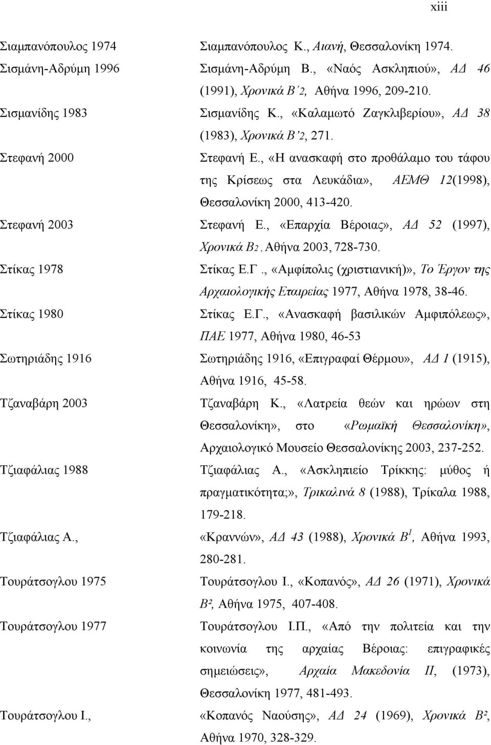 , «Η ανασκαφή στο προθάλαμο του τάφου της Κρίσεως στα Λευκάδια», ΑΕΜΘ 12(1998), Θεσσαλονίκη 2000, 413-420. Στεφανή 2003 Στεφανή Ε., «Επαρχία Βέροιας», ΑΔ 52 (1997), Χρονικά Β2, Αθήνα 2003, 728-730.