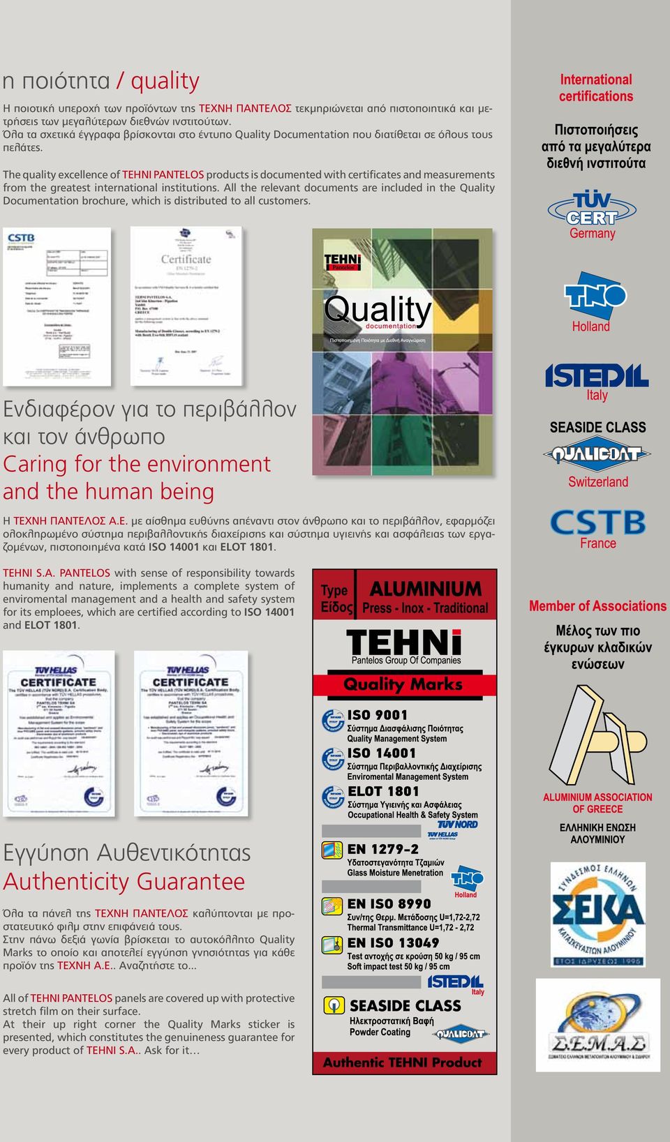 The quality excellence of TEHNI PANTELOS products is documented with certificates and measurements from the greatest international institutions.