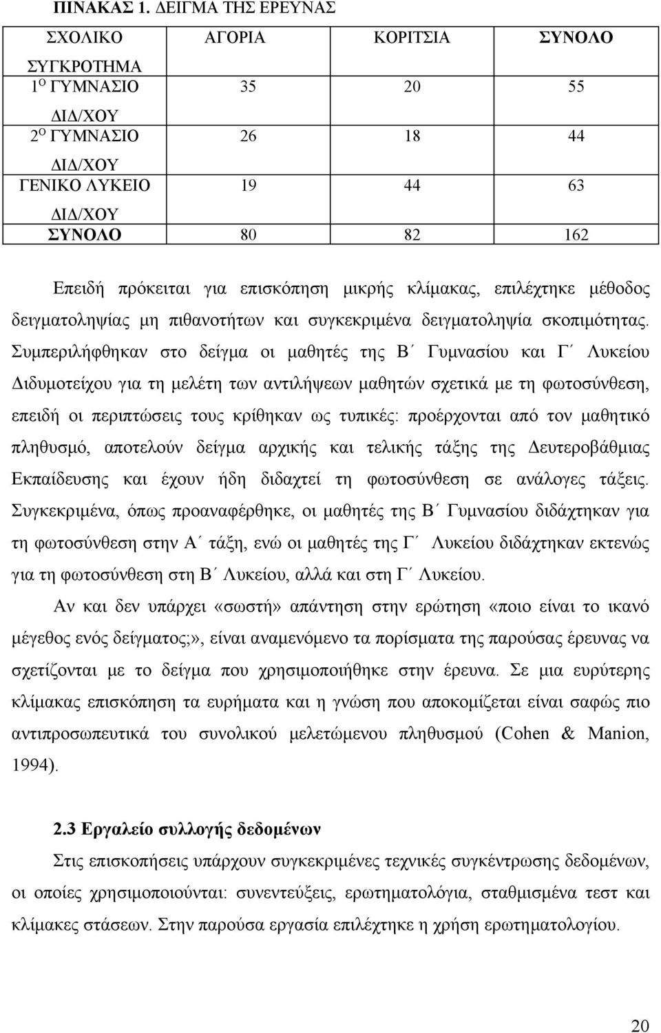 μικρής κλίμακας, επιλέχτηκε μέθοδος δειγματοληψίας μη πιθανοτήτων και συγκεκριμένα δειγματοληψία σκοπιμότητας.
