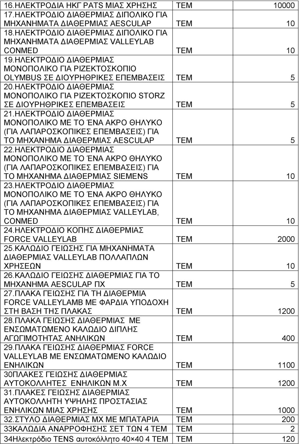 ΗΛΕΚΤΡΟΔΙΟ ΔΙΑΘΕΡΜΙΑΣ ΜΟΝΟΠΟΛΙΚΟ ΓΙΑ ΡΙΖΕΚΤΟΣΚΟΠΙΟ STORZ ΣΕ ΔΙΟΥΡΗΘΡΙΚΕΣ ΕΠΕΜΒΑΣΕΙΣ TEM 5 21.ΗΛΕΚΤΡΟΔΙΟ ΔΙΑΘΕΡΜΙΑΣ ΤΟ ΜΗΧΑΝΗΜΑ ΔΙΑΘΕΡΜΙΑΣ AESCULAP TEM 5 22.