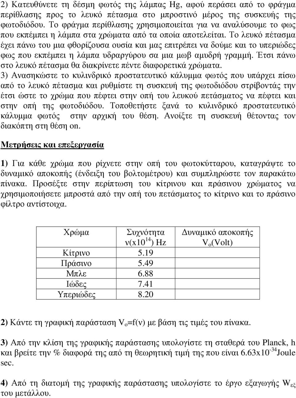 Το λευκό πέτασµα έχει πάνω του µια φθορίζουσα ουσία και µας επιτρέπει να δούµε και το υπεριώδες φως που εκπέµπει η λάµπα υδραργύρου σα µια µωβ αµυδρή γραµµή.