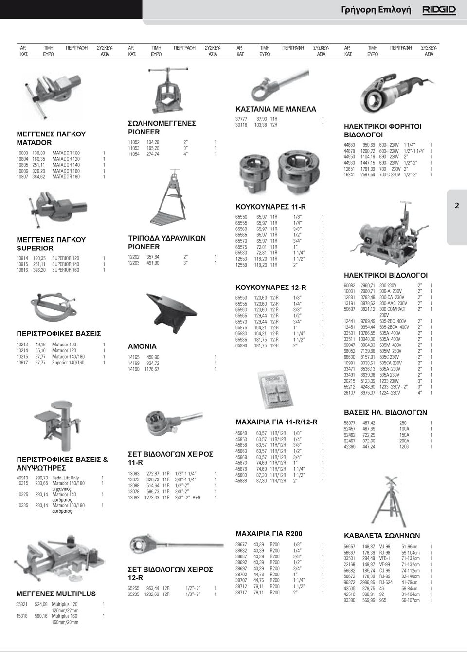 1/2-1 1/4 1 44953 1104,16 690-I 220V 2 1 44933 1447,15 690-I 220V 1/2-2 1 12651 1761,09 700 230V 2 1 16241 2587,54 700-C 230V 1/2-2 1 ΚΟΥΚΟΥΝΑΡΕΣ 11-R 2 ΜΕΓΓΕΝΕΣ ΠΑΓΚΟΥ SUPERIOR 10814 180,35 SUPERIOR