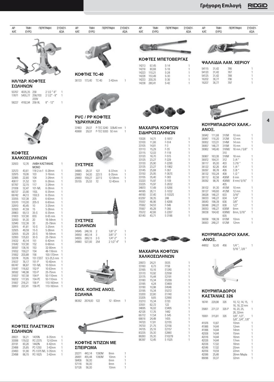 S-18 1 14223 110,21 S-24 1 14228 153,49 S-30 1 14233 200,35 S-36 1 14238 280,41 S-42 1 ΨΑΛΛΙΔΙΑ ΛΑΜ.
