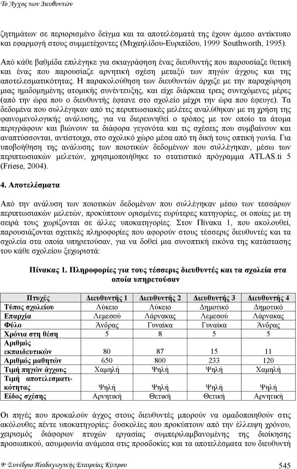 Η παρακολούθηση των διευθυντών άρχιζε µε την παραχώρηση µιας ηµιδοµηµένης ατοµικής συνέντευξης, και είχε διάρκεια τρεις συνεχόµενες µέρες (από την ώρα που ο διευθυντής έφτανε στο σχολείο µέχρι την