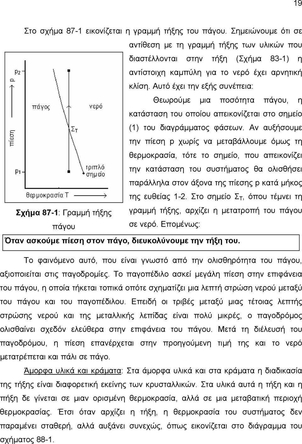 Αυτό έχει την εξής συνέπεια: Θεωρούµε µια ποσότητα πάγου, η κατάσταση του οποίου απεικονίζεται στο σηµείο (1) του διαγράµµατος φάσεων.