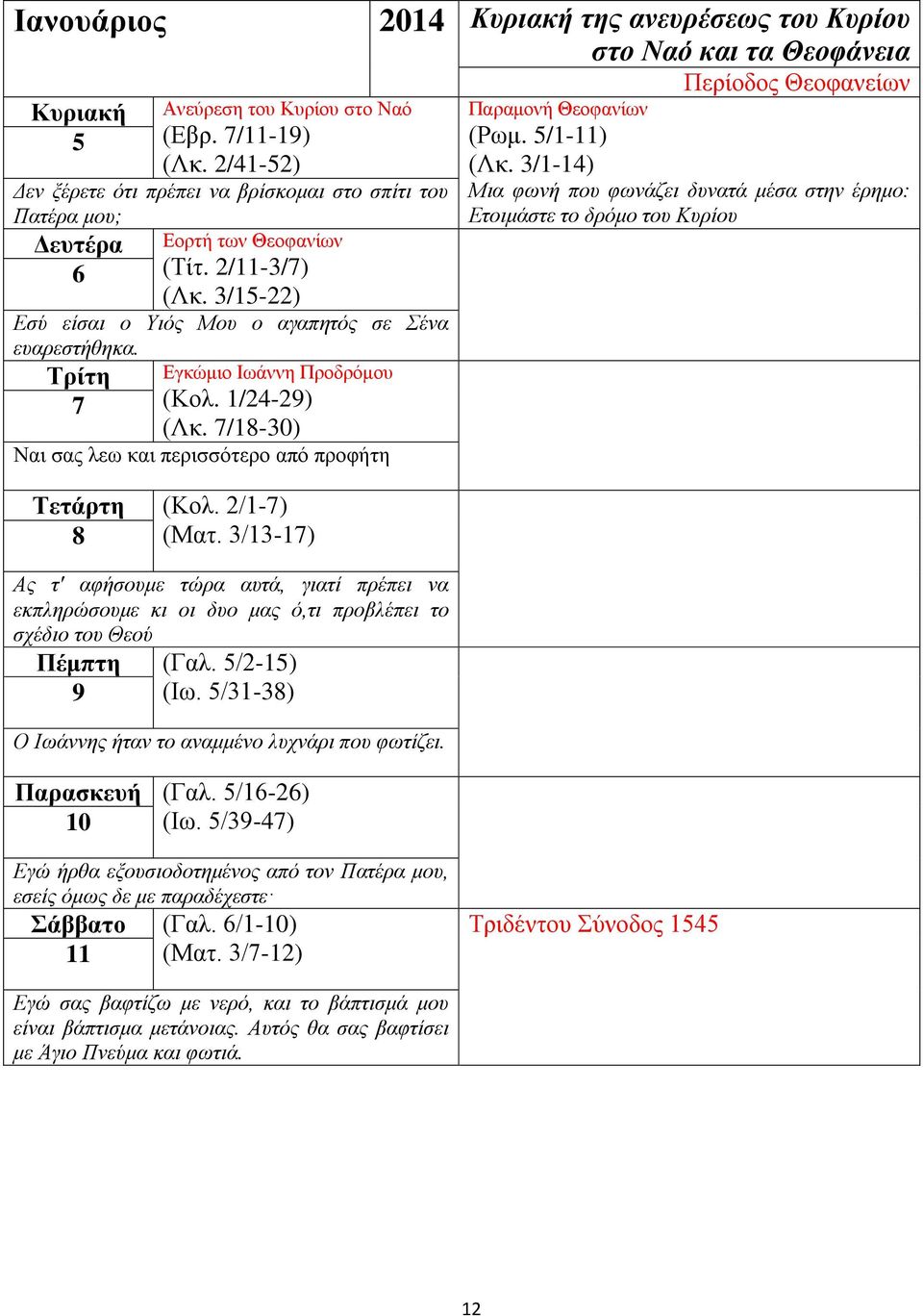 Τρίτη Εγκώμιο Ιωάννη Προδρόμου 7 (Κολ. 1/24-29) (Λκ. 7/18-30) Ναι σας λεω και περισσότερο από προφήτη Τετάρτη (Κολ. 2/1-7) (Ματ.