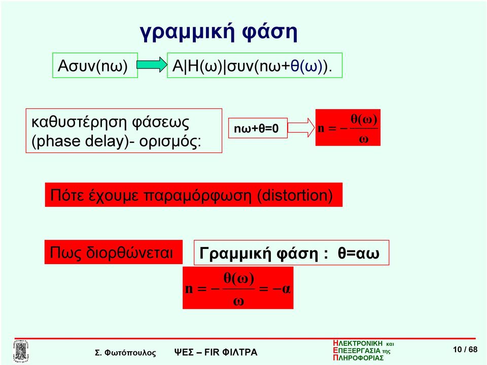 n = θ(ω) ω Πότε έχουμε παραμόρφωση (distortion)