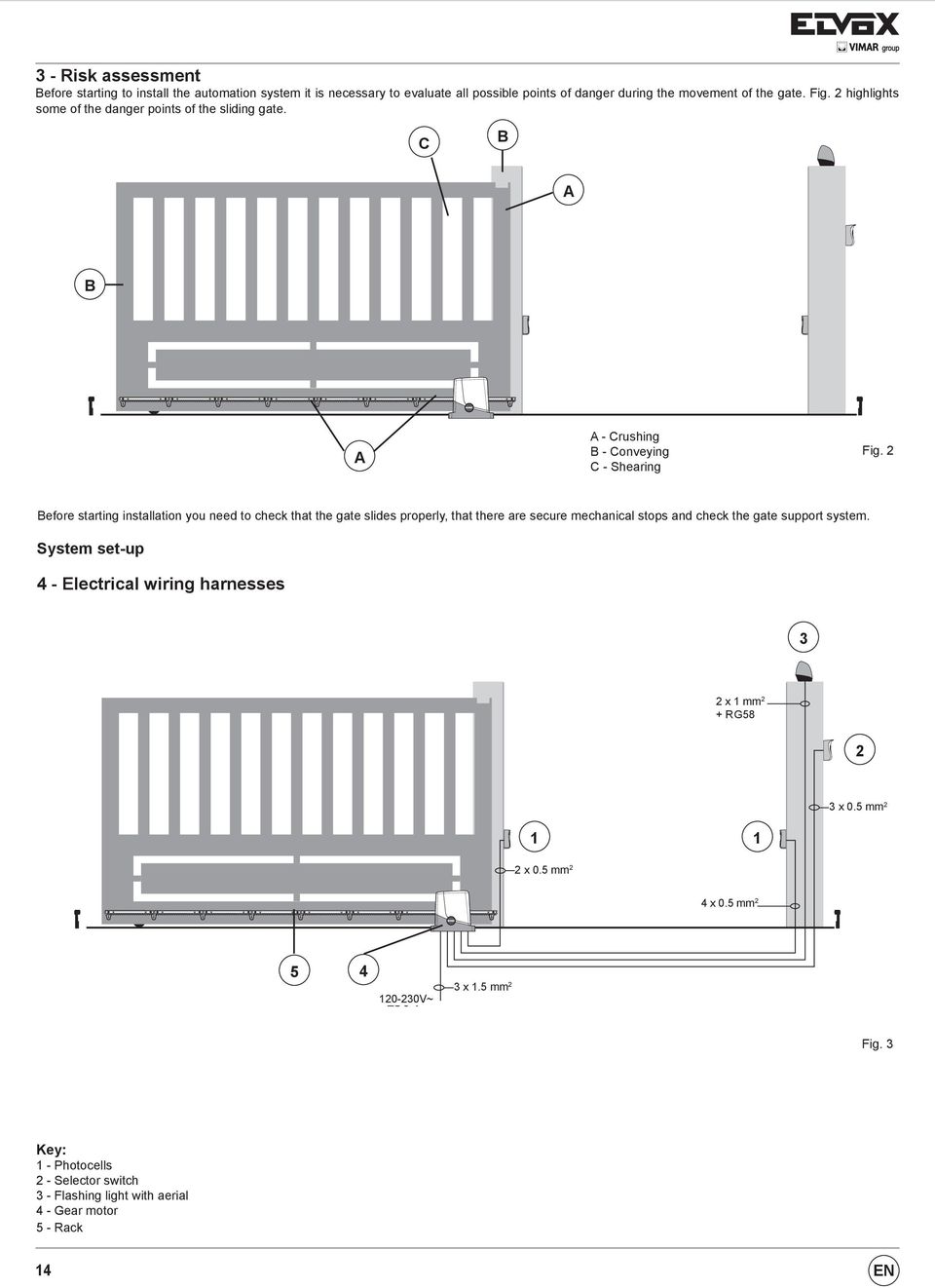 2 Before starting installation you need to check that the gate slides properly, that there are secure mechanical stops and check the gate support system.