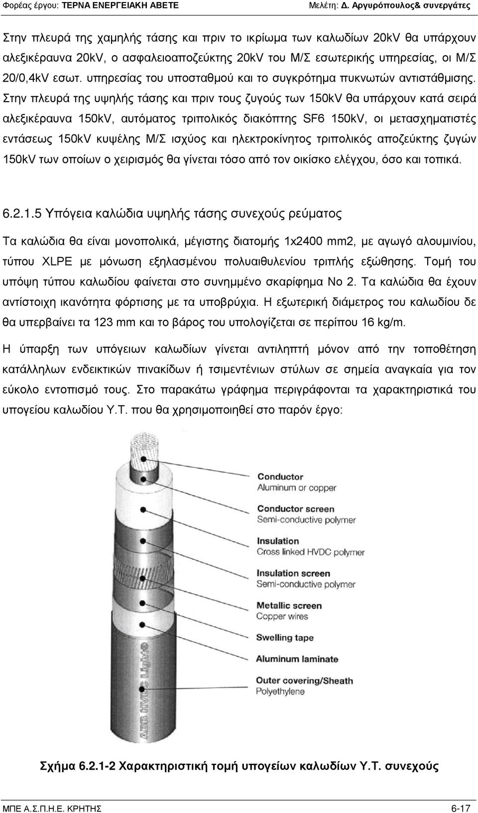 Στην πλευρά της υψηλής τάσης και πριν τους ζυγούς των 150kV θα υπάρχουν κατά σειρά αλεξικέραυνα 150kV, αυτόματος τριπολικός διακόπτης SF6 150kV, οι μετασχηματιστές εντάσεως 150kV κυψέλης Μ/Σ ισχύος