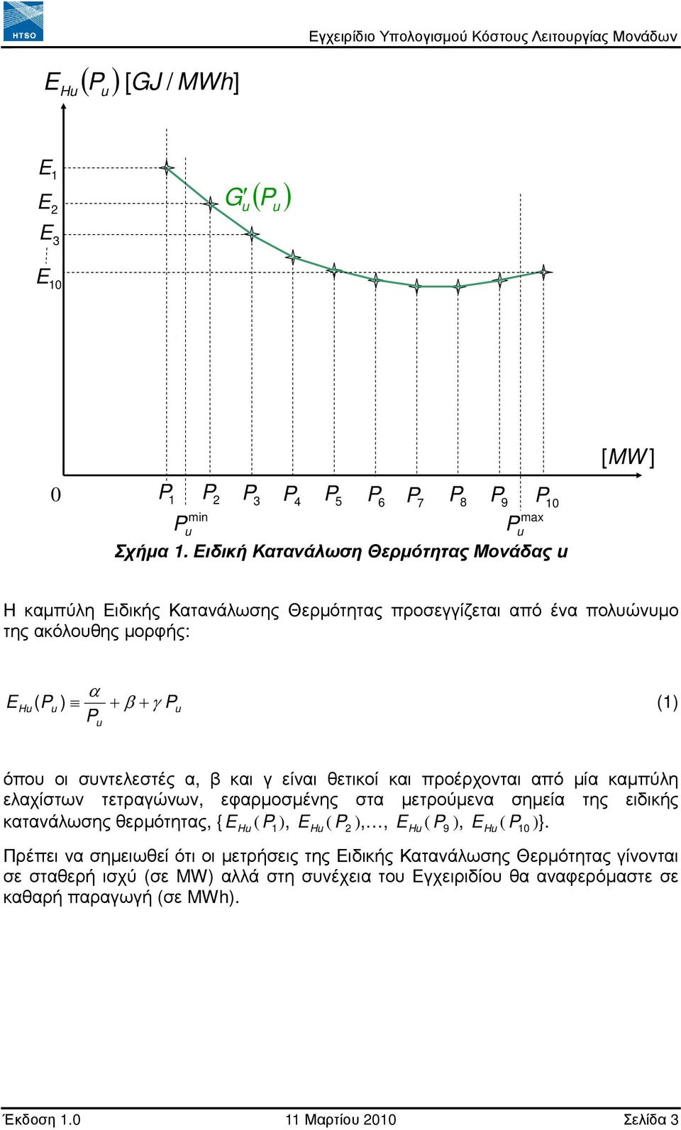 συντελεστές α, β και γ είναι θετικοί και προέρχονται από µία καµπύλη ελαχίστων τετραγώνων, εφαρµοσµένης στα µετρούµενα σηµεία της ειδικής κατανάλωσης θερµότητας, { E H ( P 1), E