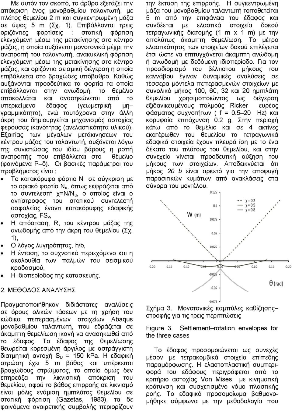 ελεγχόµενη µέσω της µετακίνησης στο κέντρο µάζας, και οριζόντια σεισµική διέγερση η οποία επιβάλλεται στο βραχώδες υπόβαθρο.