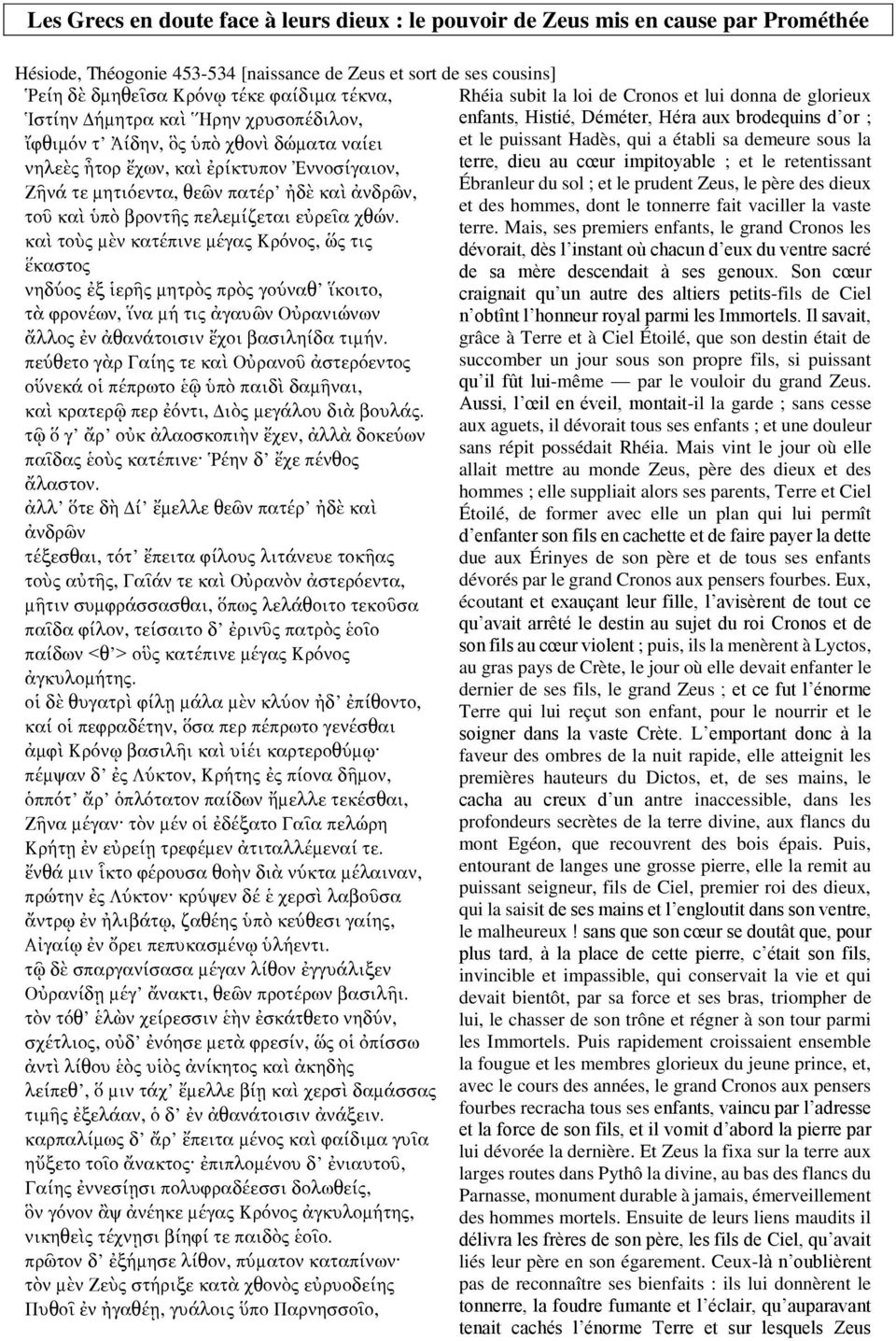 puissant Hadès, qui a établi sa demeure sous la νηλεὲς ἦτορ ἔχων, καὶ ἐρίκτυπον Ἐννοσίγαιον, terre, dieu au cœur impitoyable ; et le retentissant Ζῆνά τε μητιόεντα, θεῶν πατέρ ἠδὲ καὶ ἀνδρῶν,