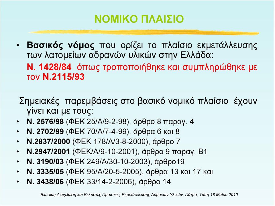 2576/98 (ΦΕΚ 25/Α/9-2-98), άρθρο 8 παραγ. 4 Ν. 2702/99 (ΦΕΚ 70/Α/7-4-99), άρθρα 6 και 8 Ν.2837/2000 (ΦΕΚ 178/Α/3-8-2000), άρθρο 7 Ν.