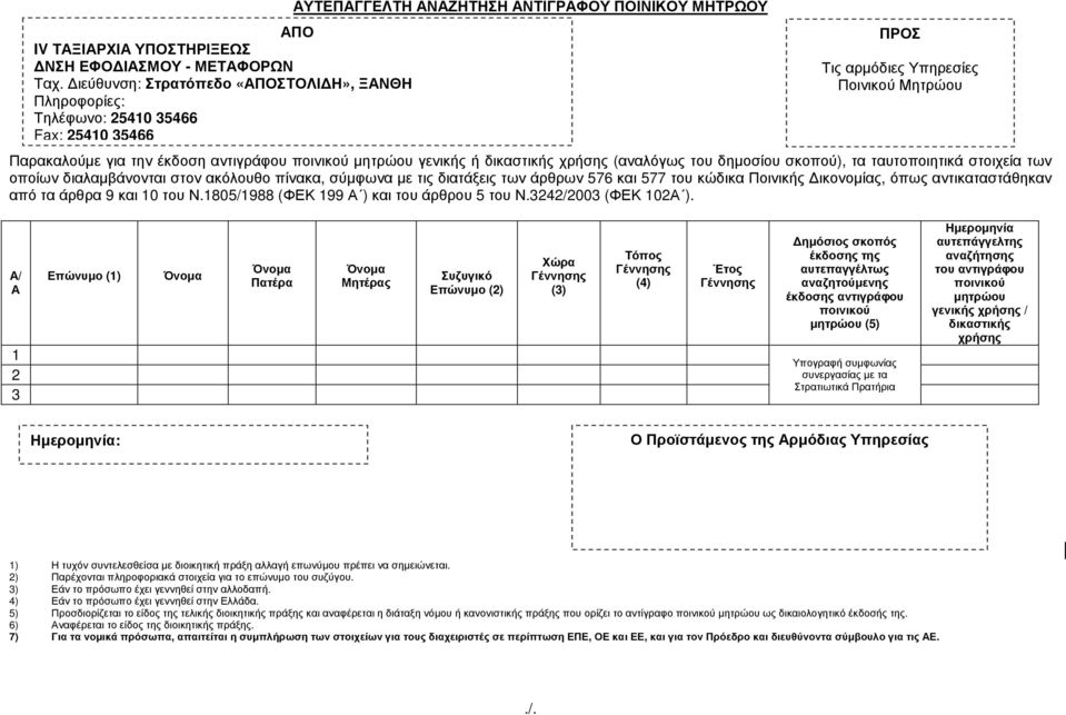 γενικής ή δικαστικής χρήσης (αναλόγως του δηµοσίου σκοπού), τα ταυτοποιητικά στοιχεία των οποίων διαλαµβάνονται στον ακόλουθο πίνακα, σύµφωνα µε τις διατάξεις των άρθρων 576 και 577 του κώδικα