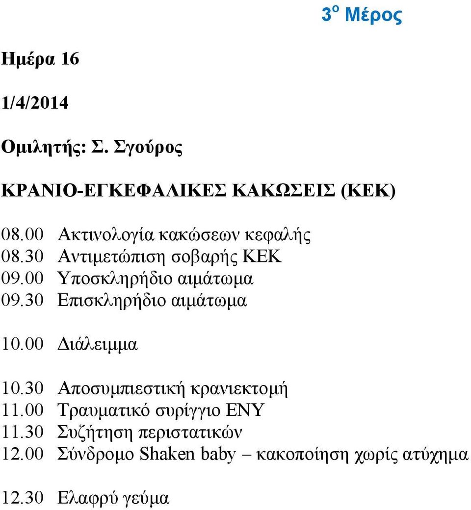 00 Υποσκληρήδιο αιμάτωμα 09.30 Επισκληρήδιο αιμάτωμα 10.