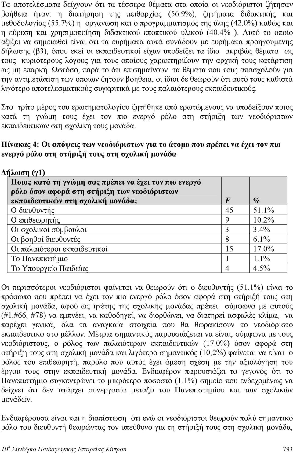 Αυτό το οποίο αξίζει να σημειωθεί είναι ότι τα ευρήματα αυτά συνάδουν με ευρήματα προηγούμενης δήλωσης (β3), όπου εκεί οι εκπαιδευτικοί είχαν υποδείξει τα ίδια ακριβώς θέματα ως τους κυριότερους