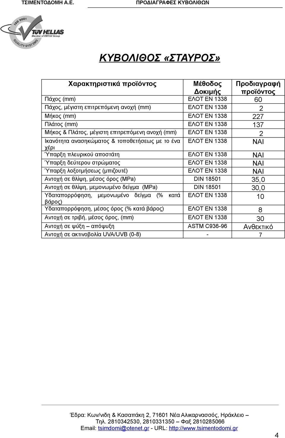 1338 Ύπαρξη δεύτερου στρώματος ΕΛΟΤ ΕΝ 1338 Υδαταπορρόφηση,