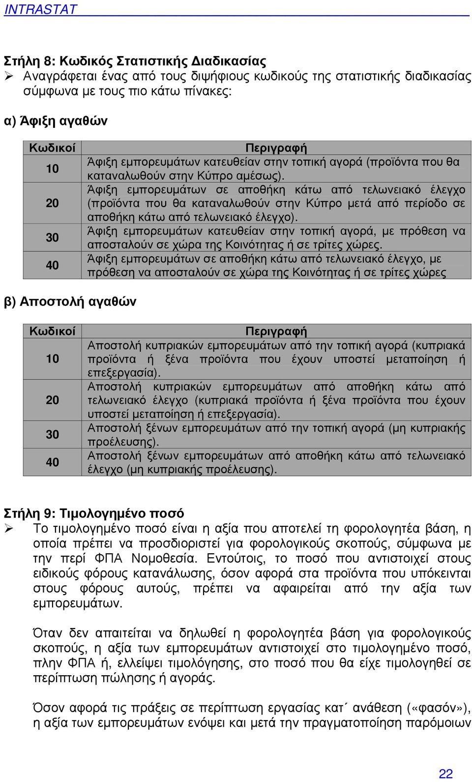 Άφιξη εµπορευµάτων σε αποθήκη κάτω από τελωνειακό έλεγχο (προϊόντα που θα καταναλωθούν στην Κύπρο µετά από περίοδο σε αποθήκη κάτω από τελωνειακό έλεγχο).